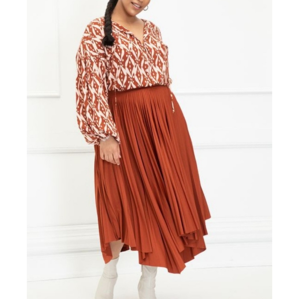 ELOQUII Elements Womens Shibori Print Balloon Sleeve Blouse Size 28 **Flaw.